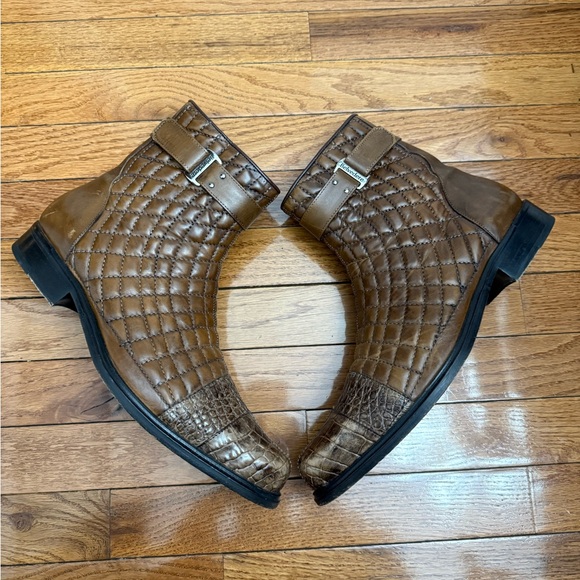 BELVEDERE MENS QUILTED brown  GENUINE ALLIGATOR BOOTS SIZE 8.5 - Picture 3 of 16